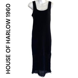 HOUSE OF HARLOW 1960 BLACK COTTON KNIT CROCHET TANK SLIT DRESS LINED SIZE MEDIUM